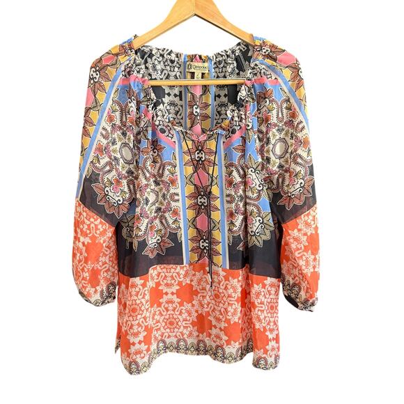 DEMOCRACY |Mixed Print Blousy Bohemian Peasant Top  | Large - Picture 1 of 5